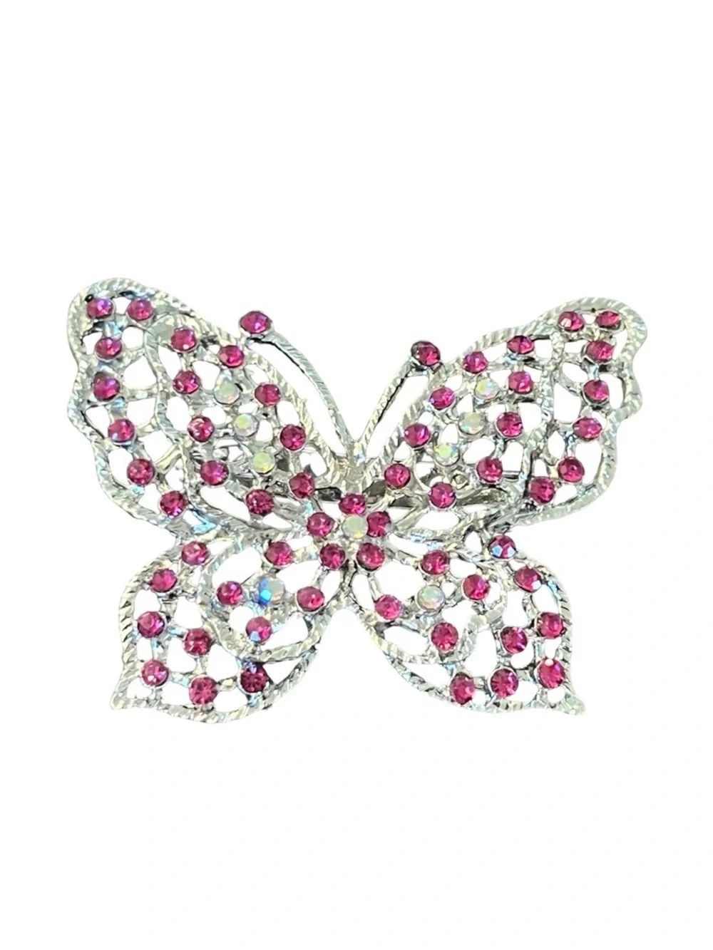 Silver-Tone Butterfly Hair Clip with Pink Crystals -FINAL PRICE DROP