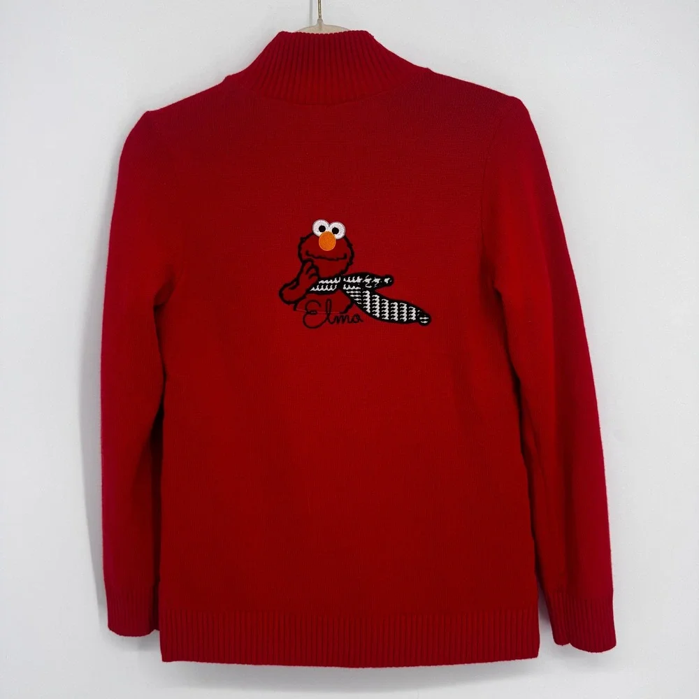 Sesame Street Elmo Puffer Sweater Jacket Kids 90 Red Hybrid Zip Up Kidcore