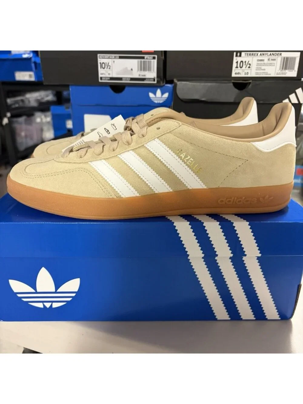 adidas Gazelle Beige and White with Gum Sole
