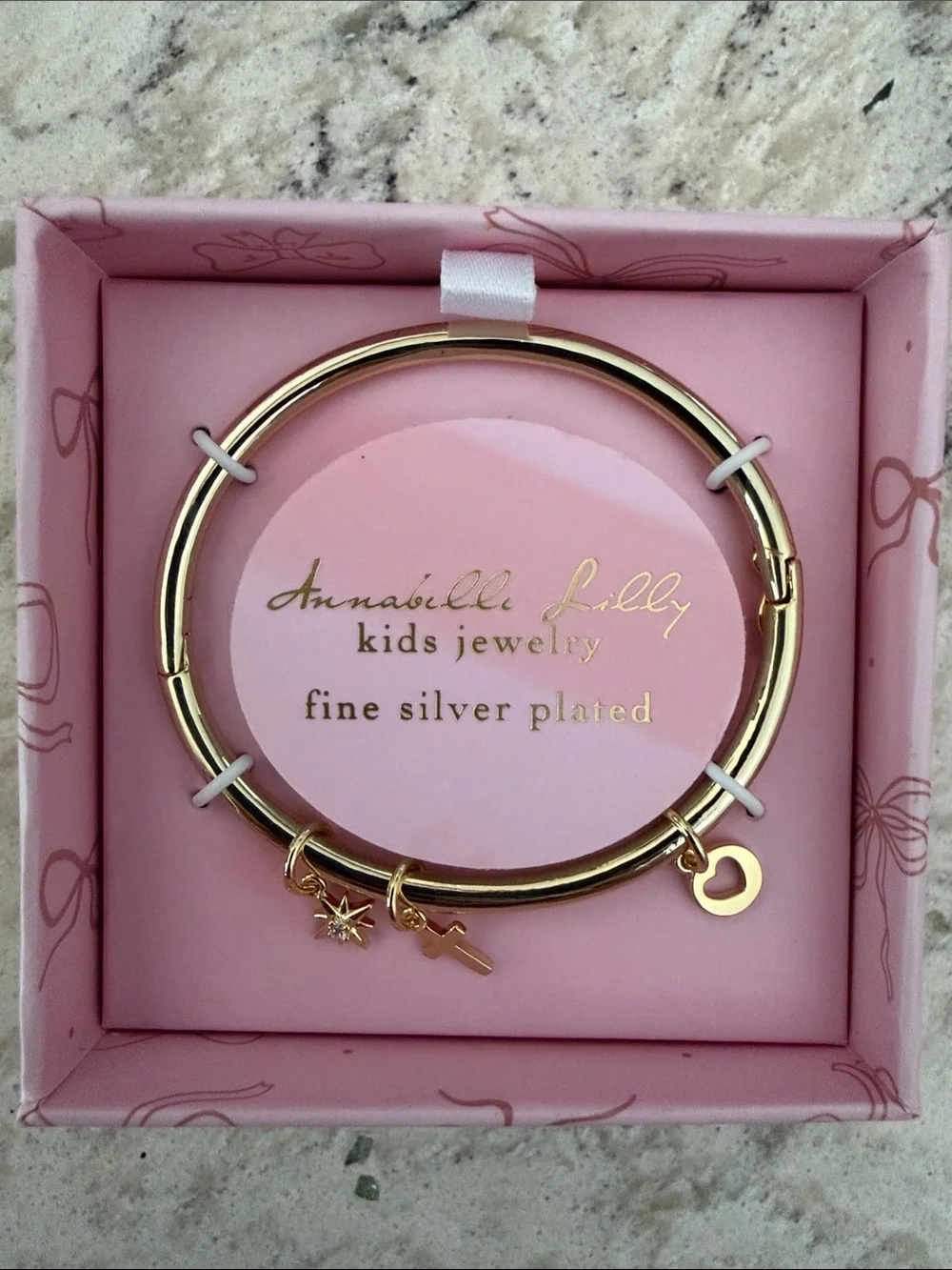 Kids Pink & Gold Charm Bangle Bracelet