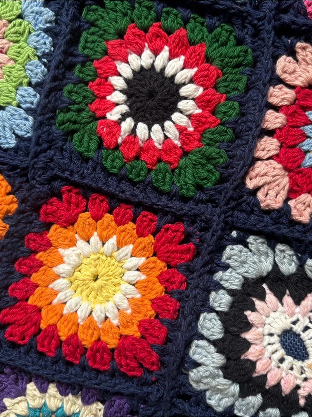 1970’s Vintage Handmade Crochet Granny Bag with Bamboo Handles