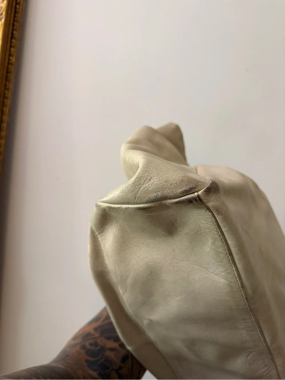 HOBO Cream Gathered Leather Shoulder Tote
