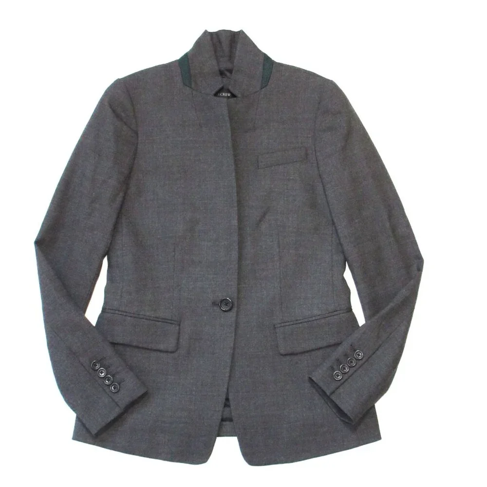 NWT J.Crew Regent Blazer in Heather Carbon Wool Flannel Single Button Jacket 0