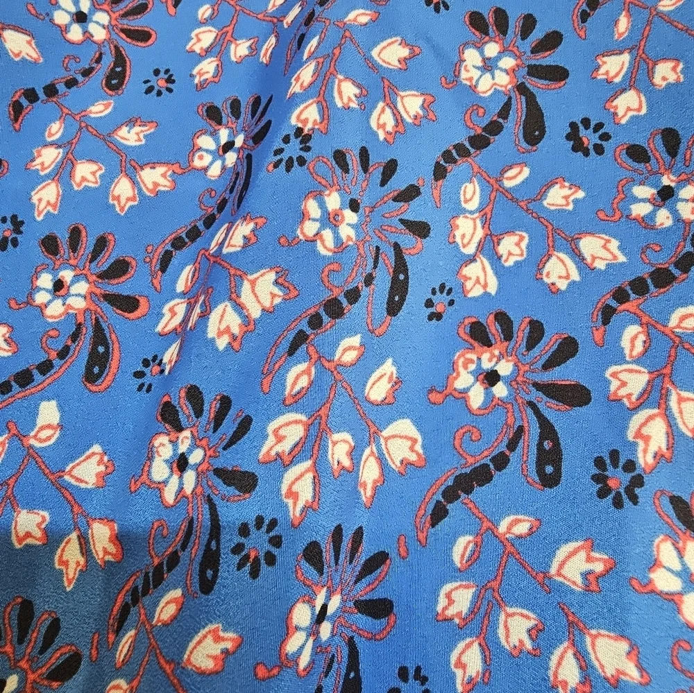 J.Crew Floral Blouse F3802 Small Blue Red Long Sleeve V-Neck FA16