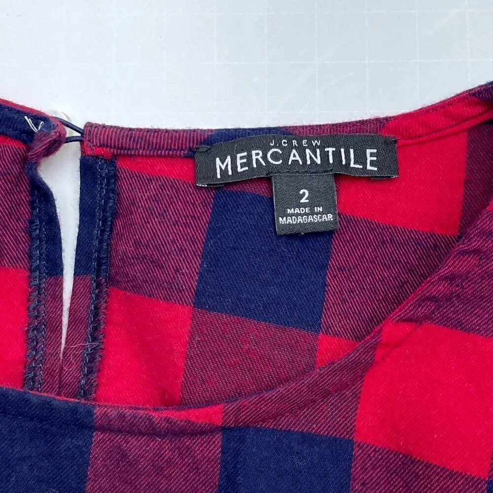 J. Crew Mercantile Women's Top Red & Navy Blue Plaid Flannel Bell Sleeves size 2
