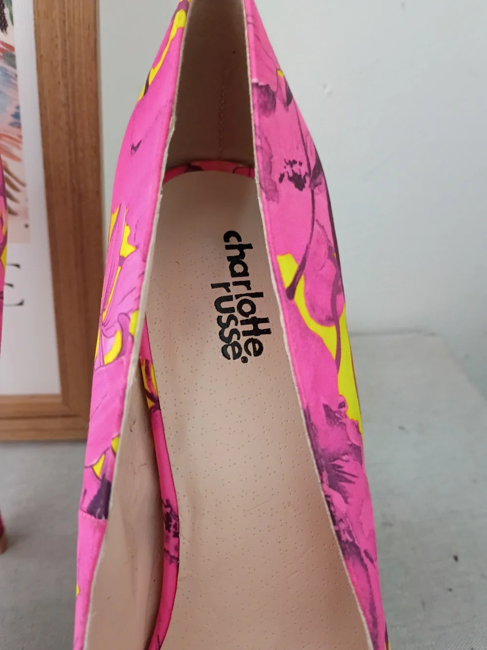 Charlotte Russe Hot Pink and Yellow Floral Platform Heels