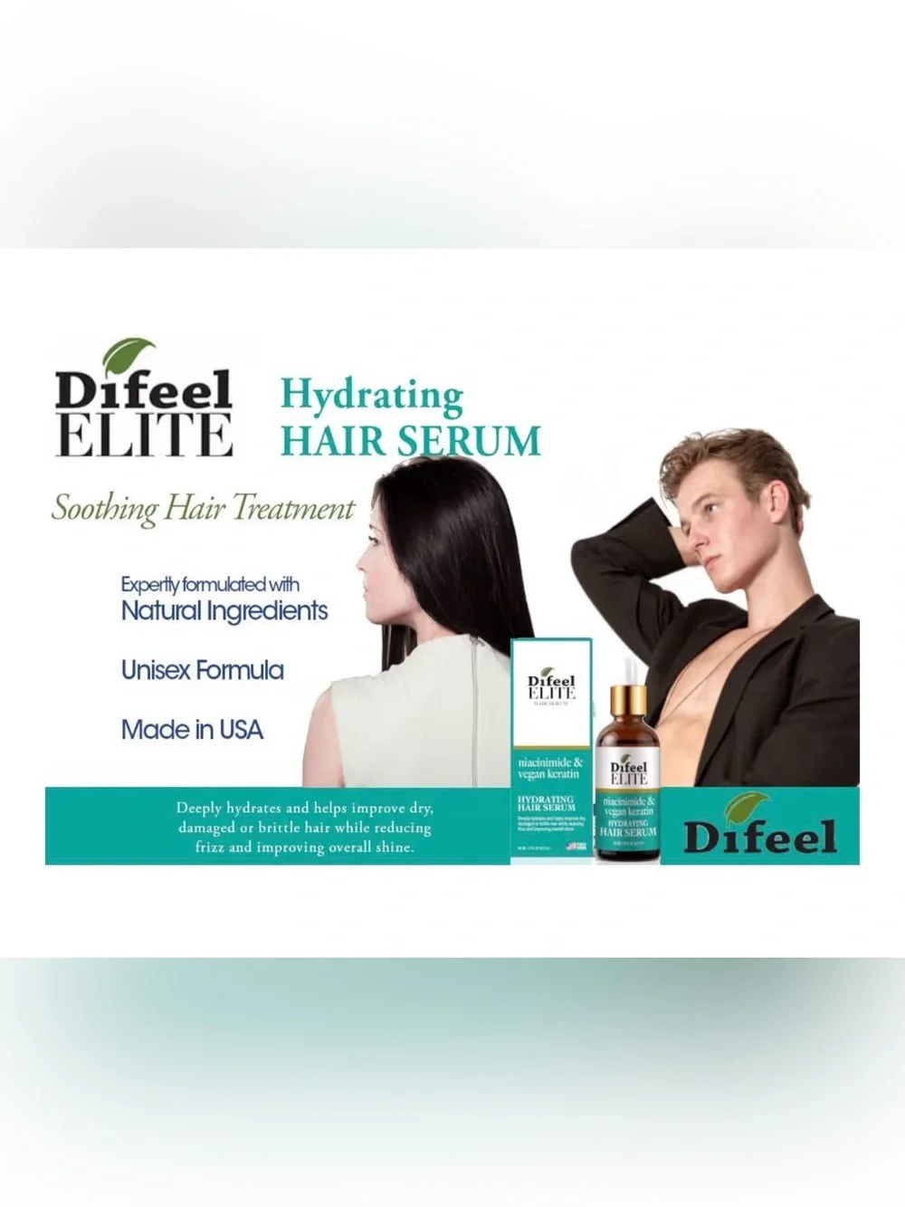 5/$35 NWT Difeel Elite - Vegan Niacinamide + Keratin Hydrating Hair Serum