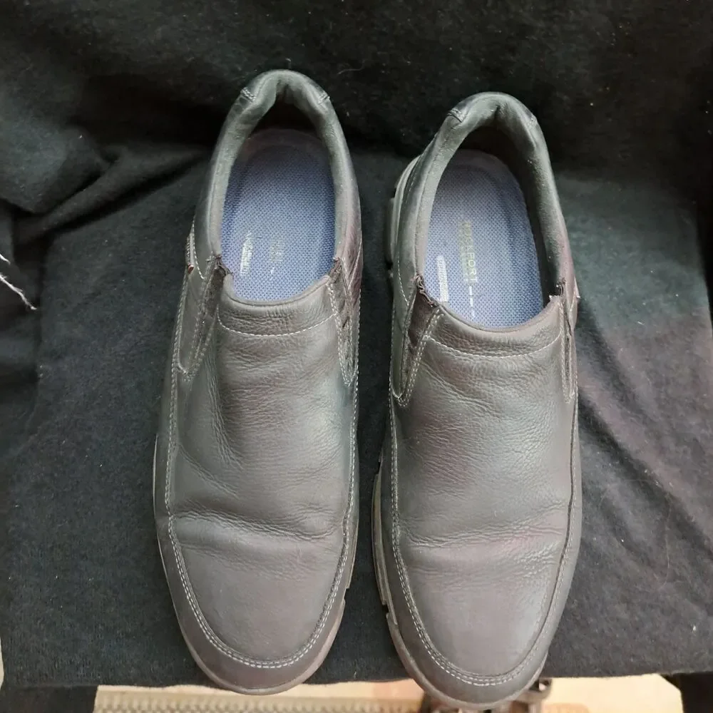 Rockport Shoes Mens Size 11 Black Leather Slip On Hydro-Shield