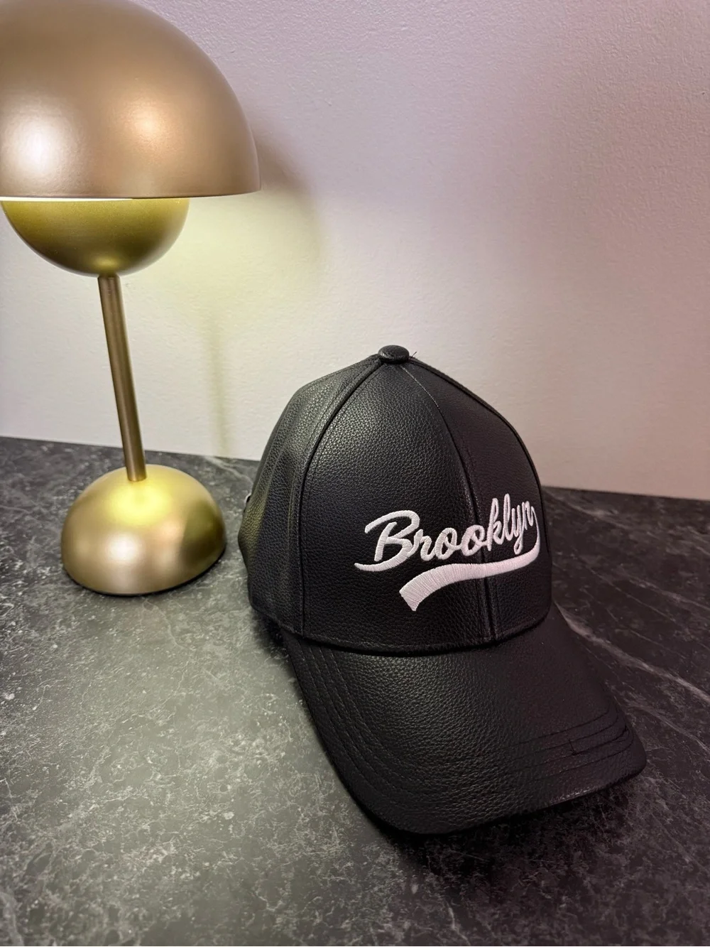 Brooklyn Script Baseball Faux Leather Cap