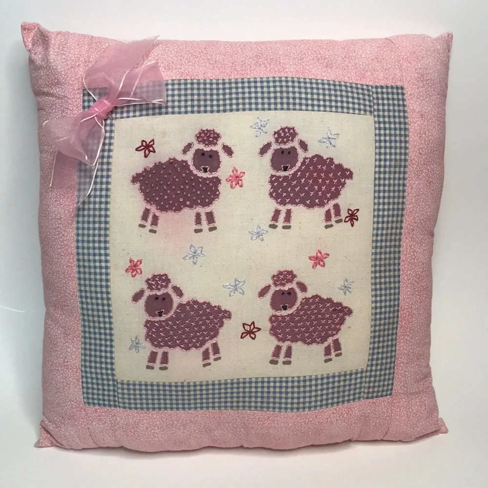 Handcrafted Stitched with Fabric Paint Pillow Preowned