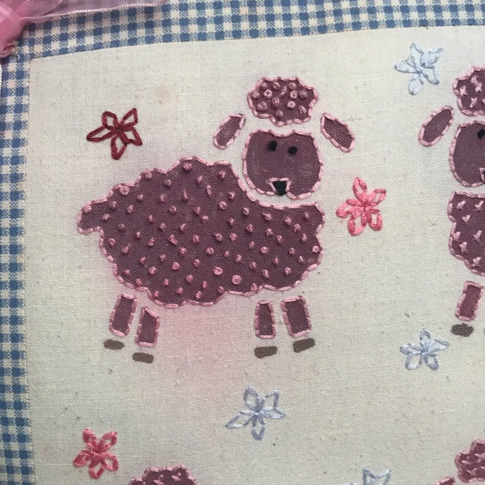 Handcrafted Stitched with Fabric Paint Pillow Preowned