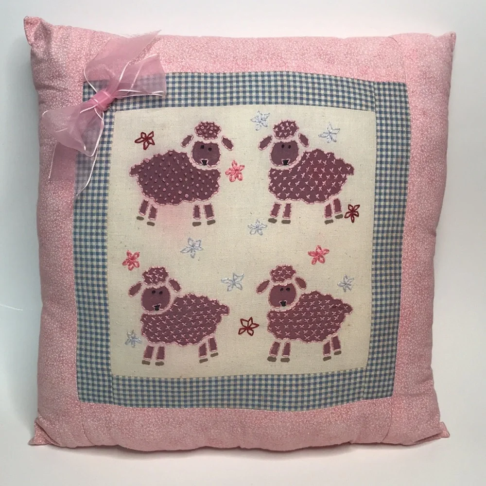 Handcrafted Stitched with Fabric Paint Pillow Preowned