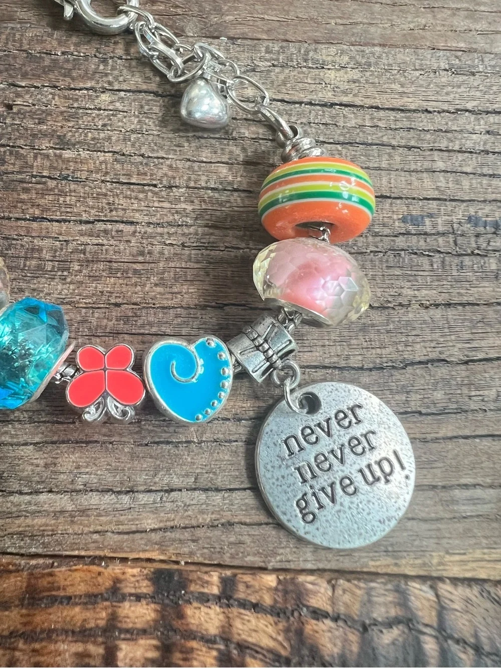 Rainbow Charm Bracelet with Pink Flower Bead