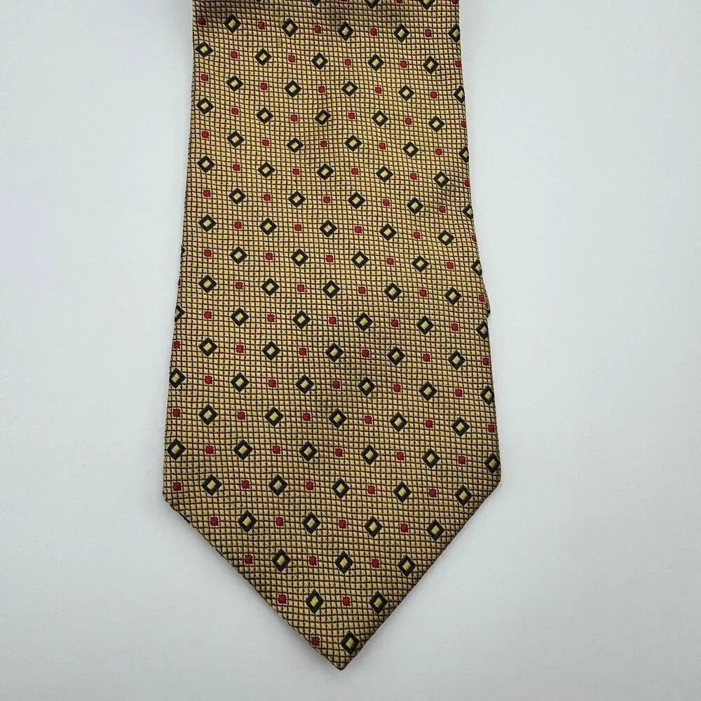 Jos A Bank Premier Collection Tie Men's Gold Yellow Navy Red Geometric Silk USA