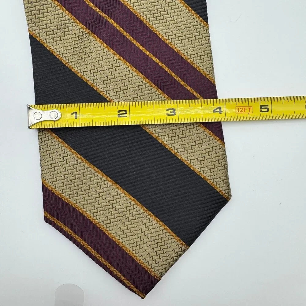 Jos. A. Bank Men's Tie Black Tan Burgundy Striped Silk Classic Prep 90s Y2K