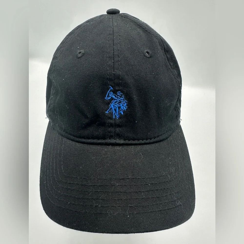U.S. Polo Association Black Cotton Baseball Cap Hat W/ Blue Embroidered Logo