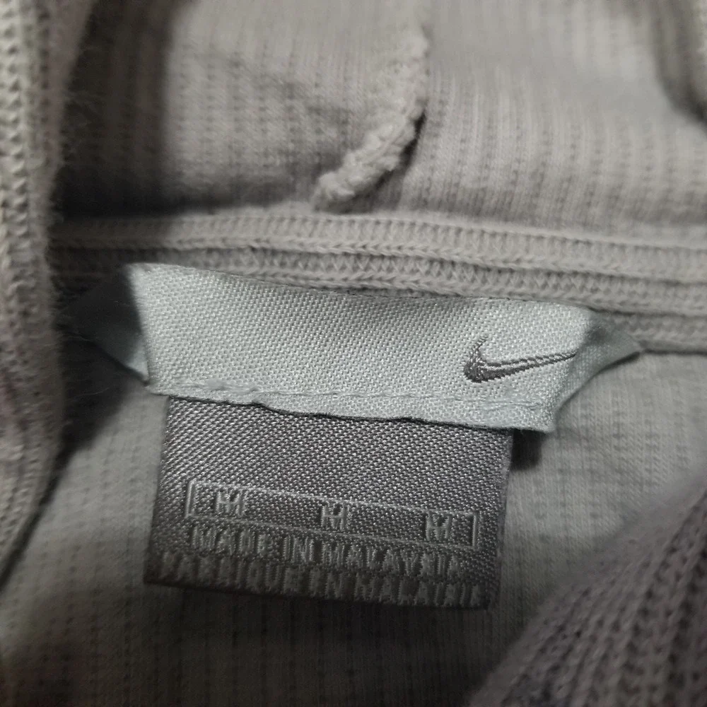 Nike Hoodie Swoosh Ribbed Knit Pullover Vintage 00s Gray Center Check Womens M