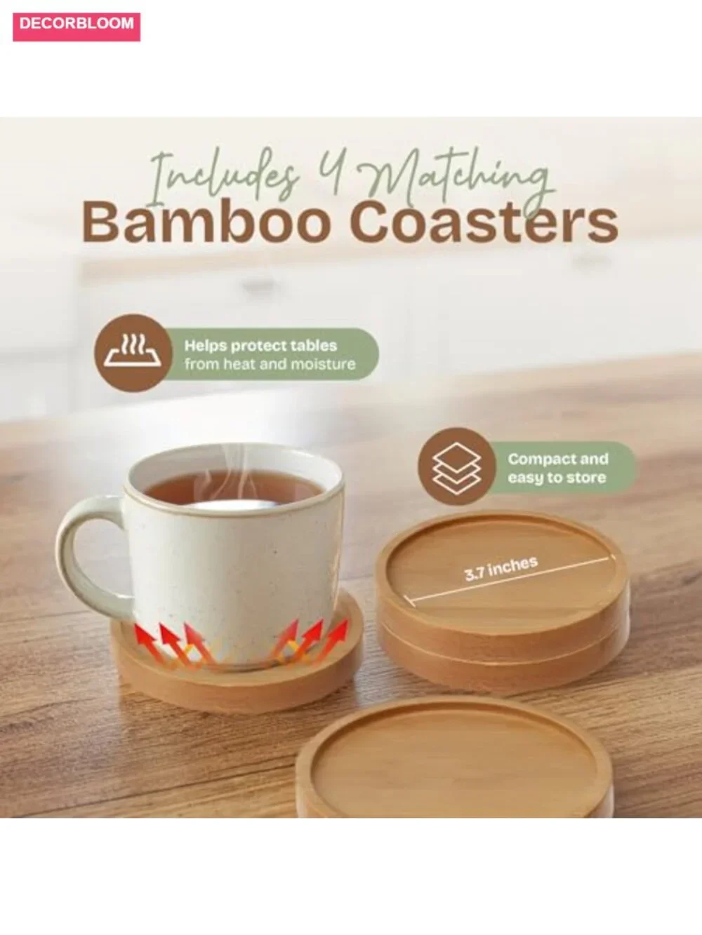 Bamboo 3-Tier Tea Bag Organizer with 4 Coasters