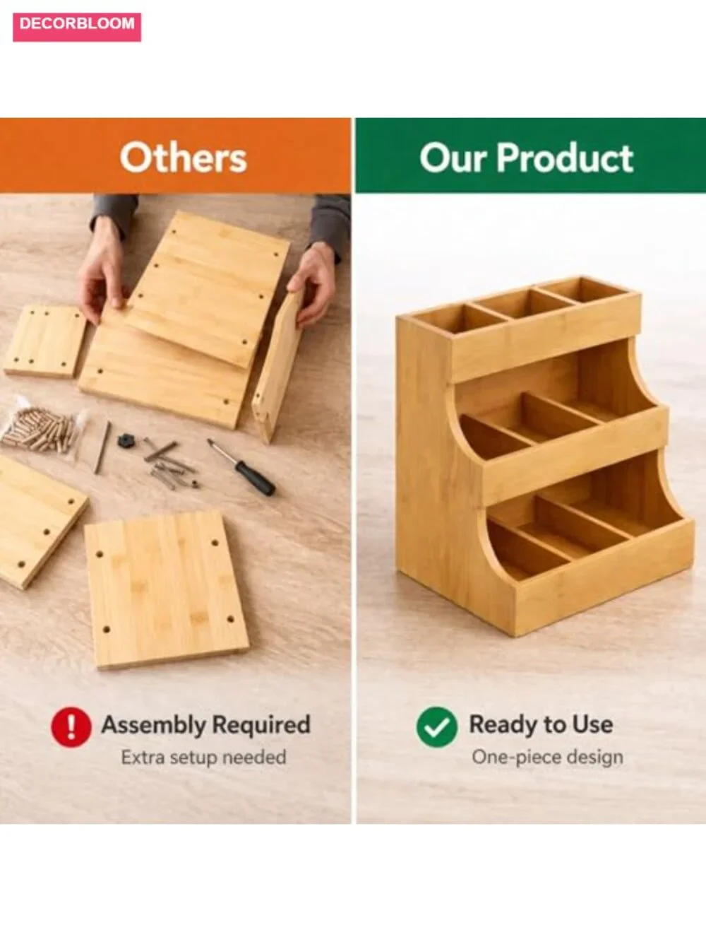 Bamboo 3-Tier Tea Bag Organizer with 4 Coasters