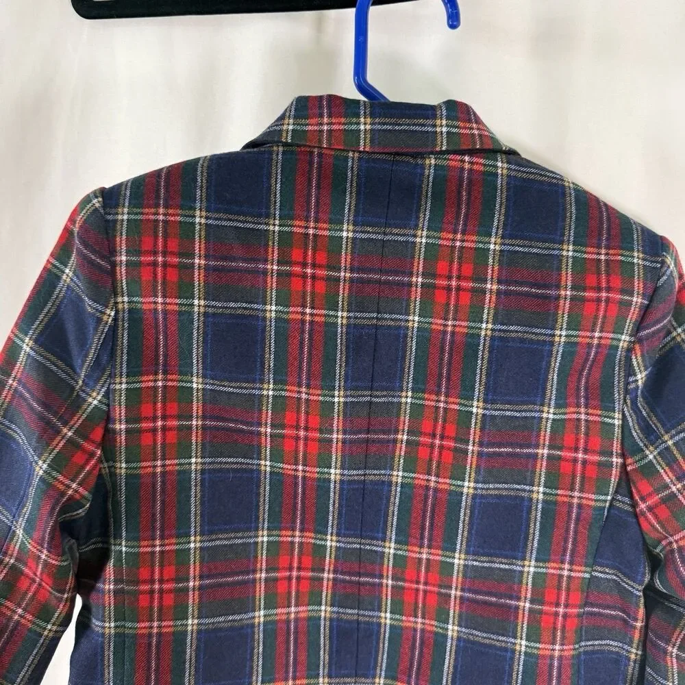 New Janie and Jack Blazer Boys 3 Red Tartan Plaid Button Up Long Sleeve Collared