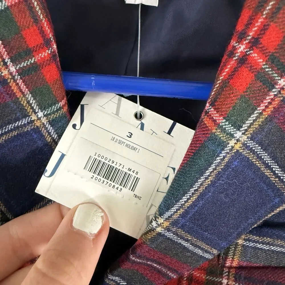 New Janie and Jack Blazer Boys 3 Red Tartan Plaid Button Up Long Sleeve Collared