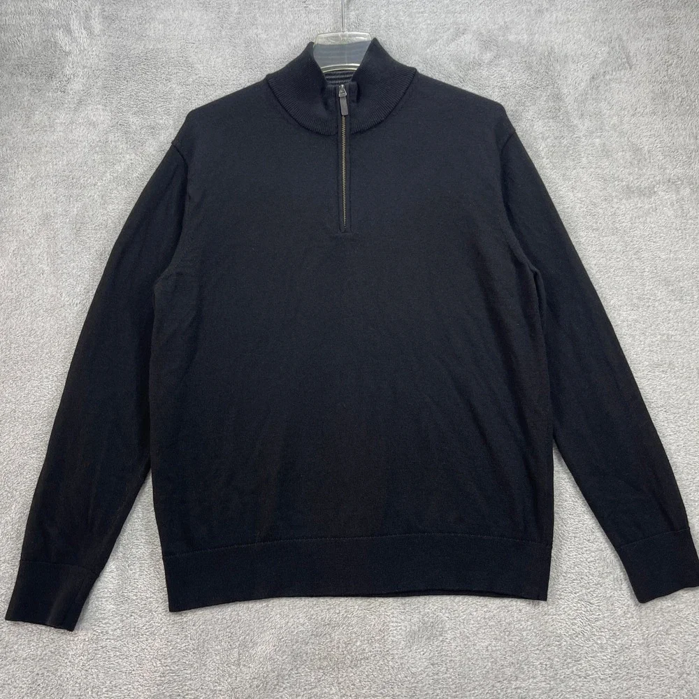 UNTUCKit Sweater Men Large Black Belguardo Quarter Zip Extra Fine Merino Wool