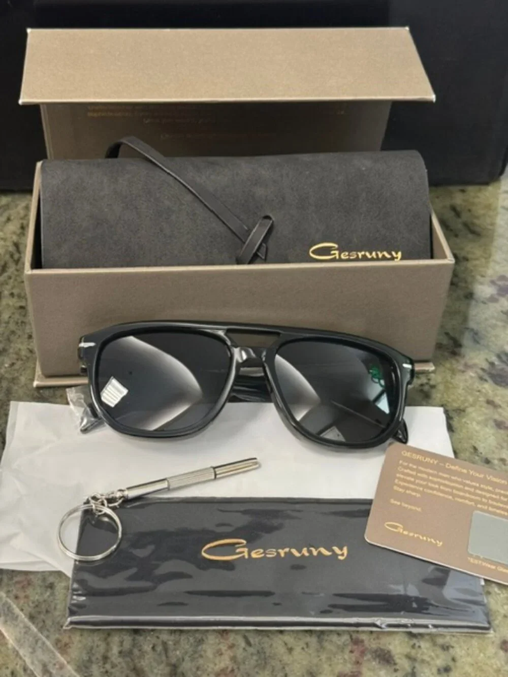 Gesruny 1645 C02 Polarized 56 17 145 Men's Sunglasses w/Case & Accessories NWT
