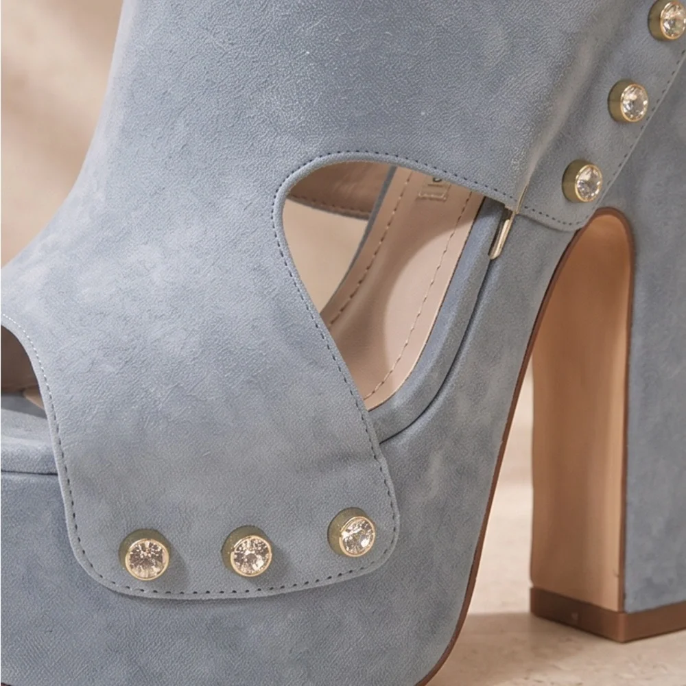 Gianmarco Lorenzi Women’s Powder Blue Suede Studded Platform Comfort Mules