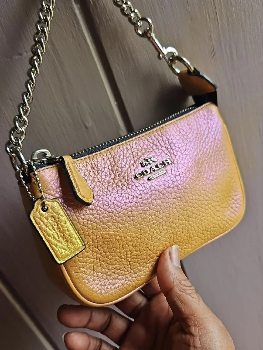 Coach Hologram Nolita 15 Pebbled Leather Wristlet