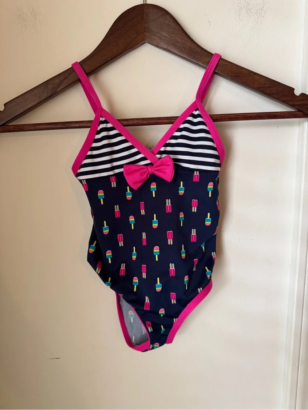 Wippette Navy One-Piece Swimsuit with Hot Pink Trim and‎ Popsicle Print