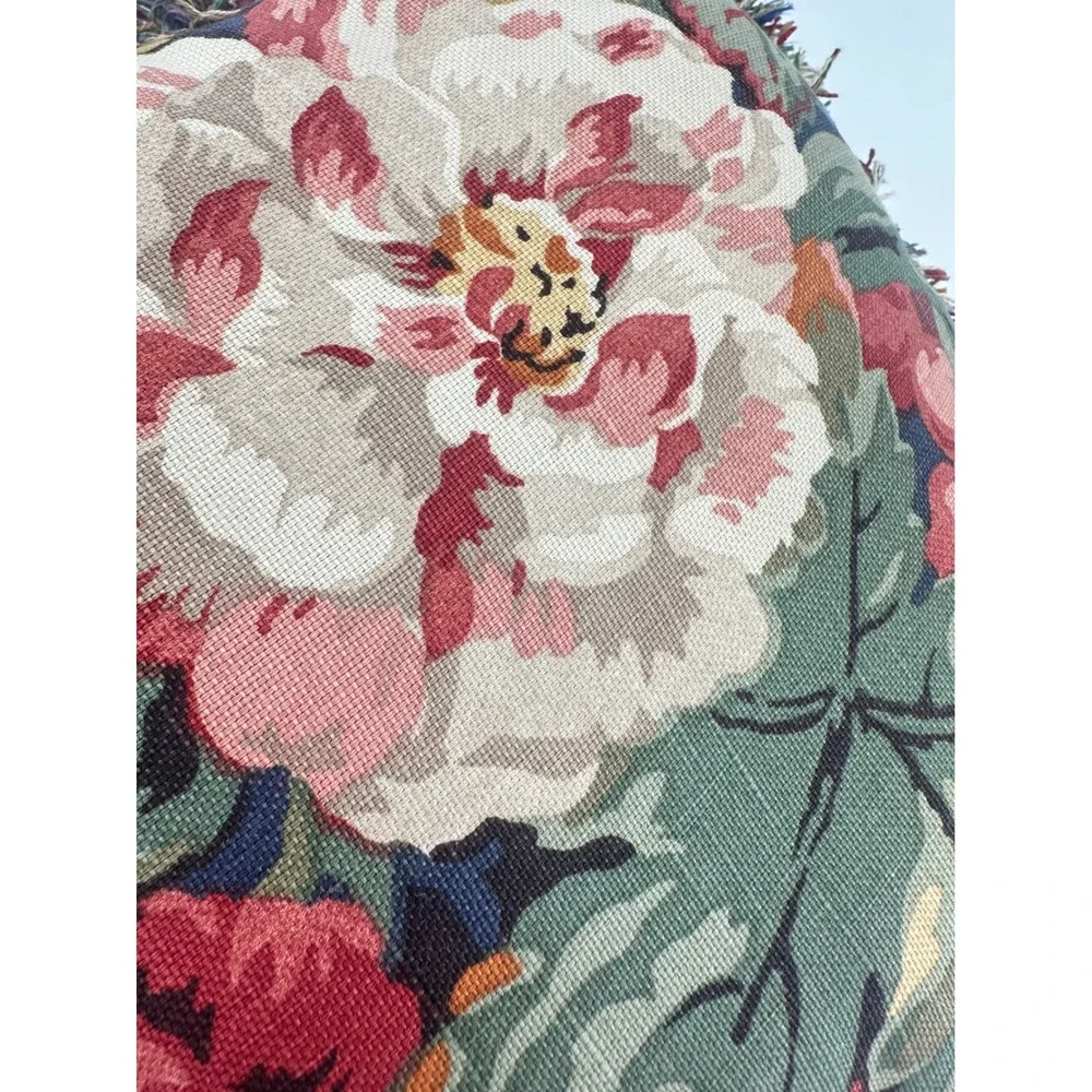 Vintage Floral Tapestry Throw Pillow Peony Garden Cottagecore Fringe 11x11