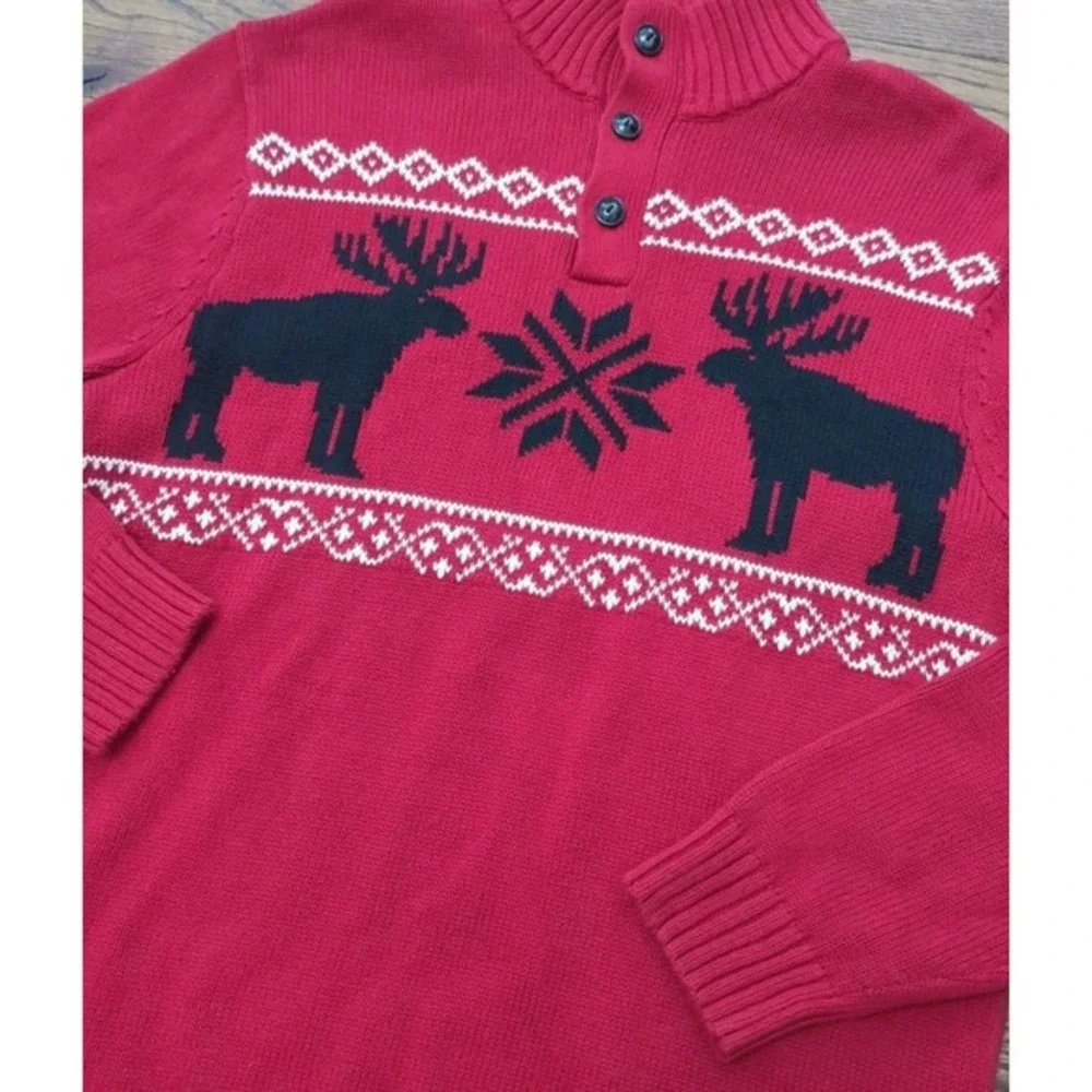 Chaps Winter Moose Sweater Sz M Snowflake Classic Holiday Preppy Red‎ Pullover