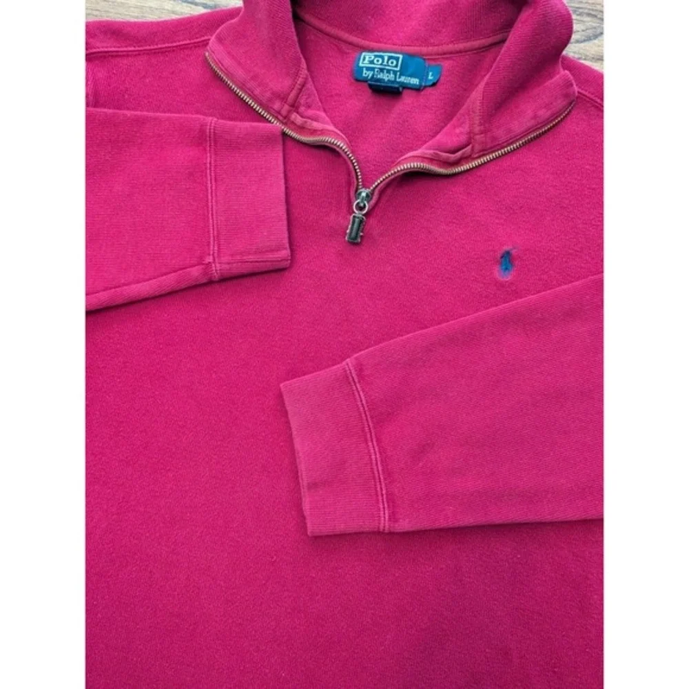 Polo Ralph Lauren French Ribbed 1/4‎ Zip Pullover Red Sweater Sz L Preppy Money