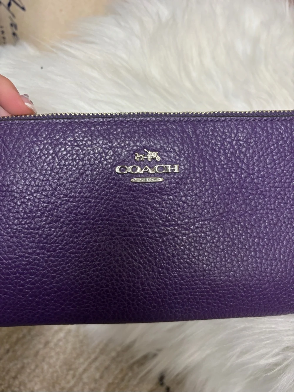 Coach Purple Pebbled Leather Wristlet Wallet OS