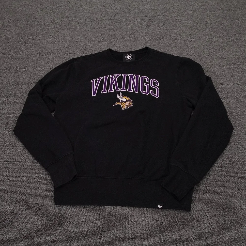 Minnesota Vikings Sweatshirt Mens Medium Black NFL Football '47 Crewneck