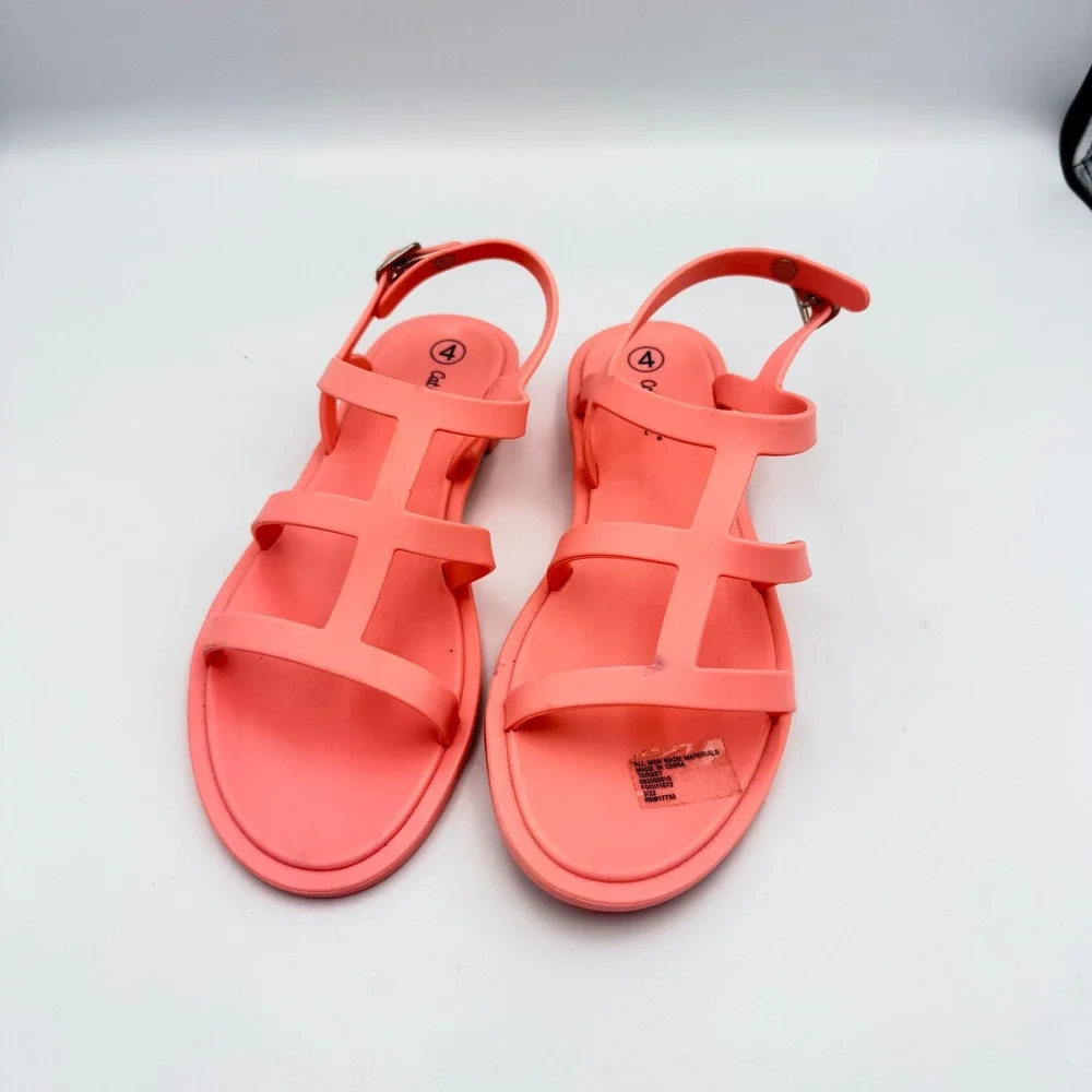 Cat & Jack Girls Coral Pink Jelly Gladiator Sandals Size 4 Big Kids Buckle Strap