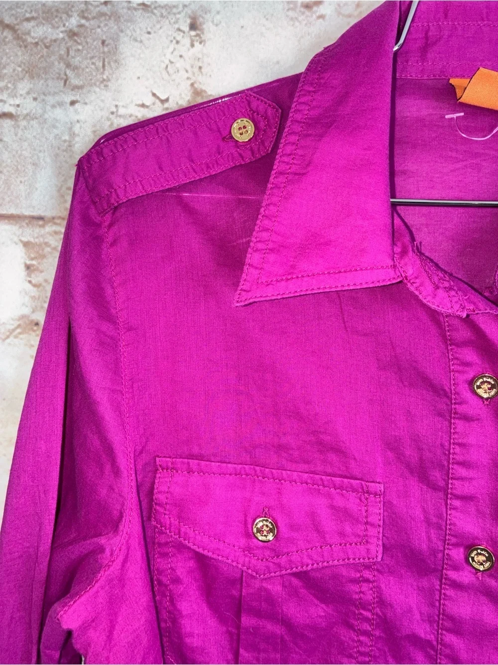 Tory Burch Brigitte Button Down Blouse in Magenta Size 8