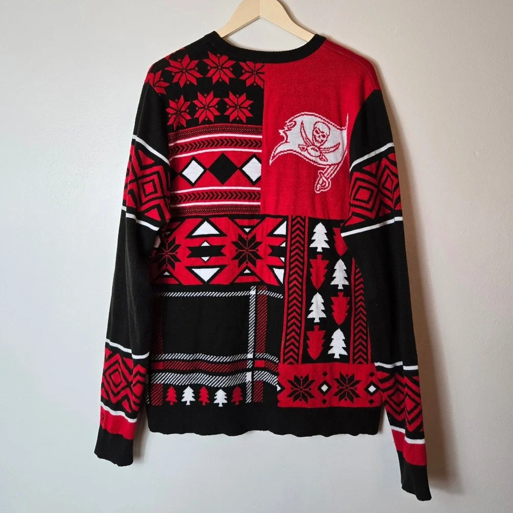 Klew Tampa Bay Buccaneers NFL Ugly Christmas Sweater Mens XL Red Black Patchwork