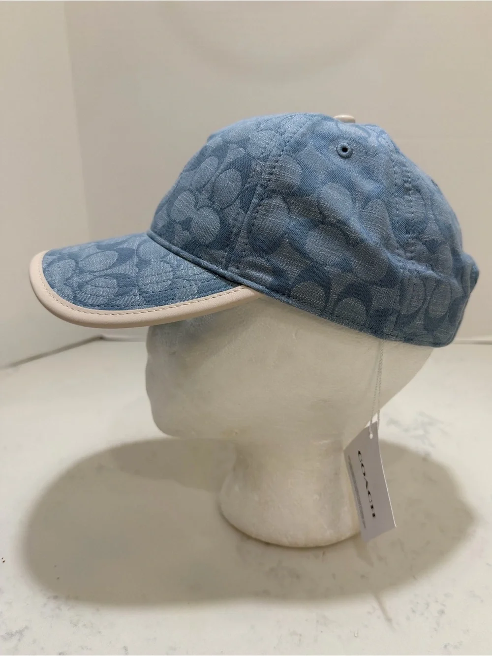 Coach Light Blue Signature Monogram Baseball Cap with White Trim