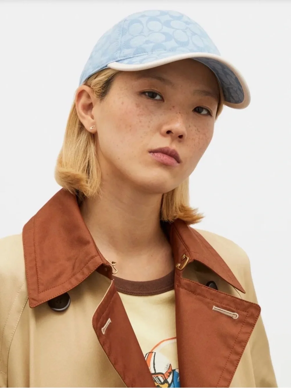 Coach Light Blue Signature Monogram Baseball Cap with White Trim