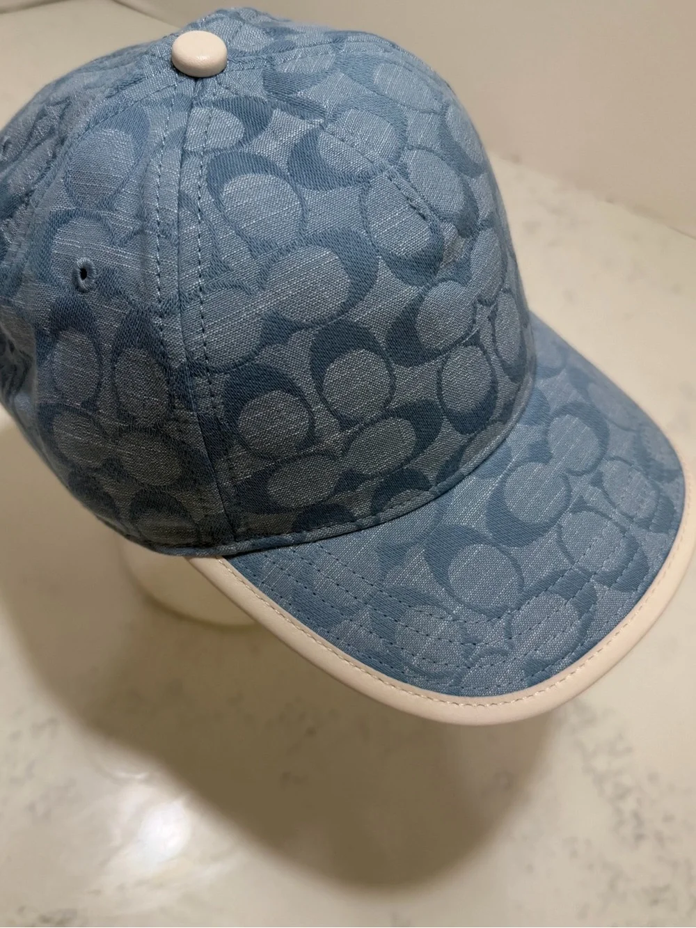 Coach Light Blue Signature Monogram Baseball Cap with White Trim