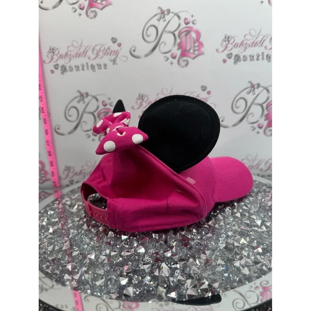 Disney hat ears bright pink black Minnie Pink Baseball Cap with Black Ears