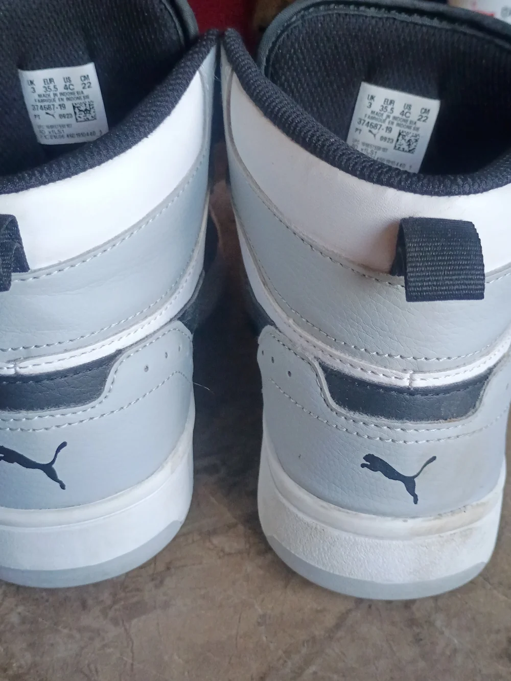 Puma Rebound Joy Kids 4C High Top Sneakers White Black Gray