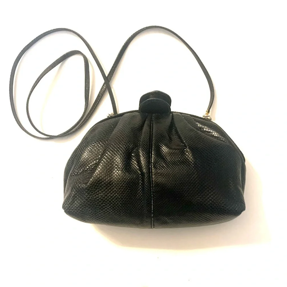 JUDITH LEIBER Vintage Lizard Mini Crossbody Bag and Clutch , Black
