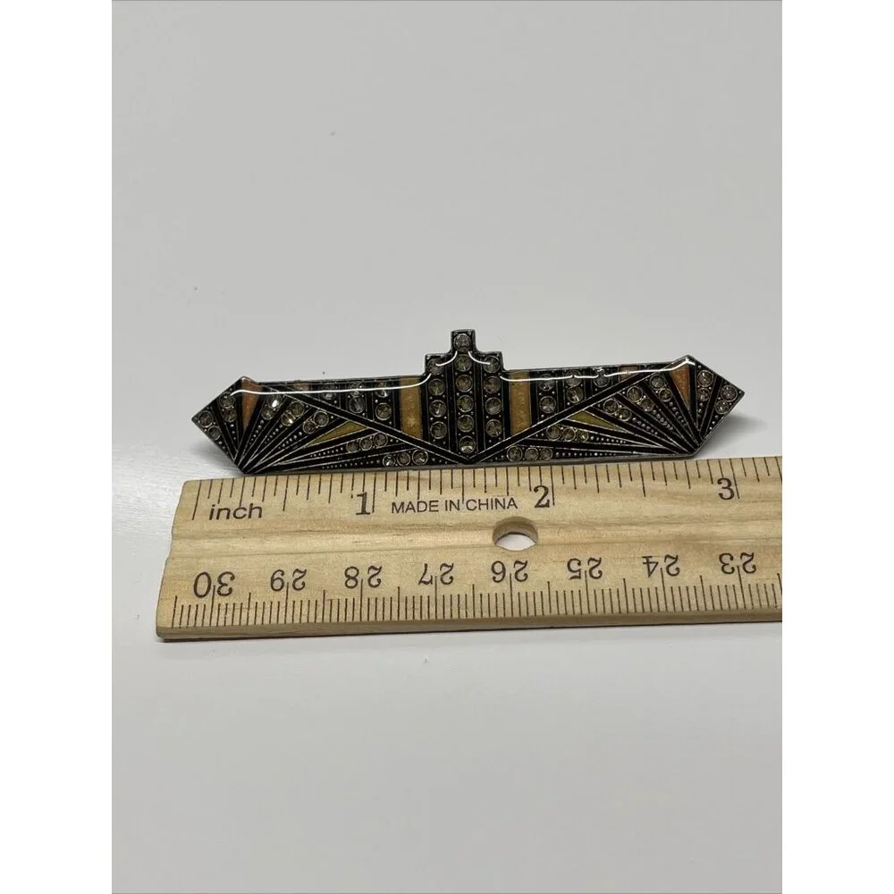 Vtg PIERRE BEX? Style JEWELRY ART DECO Ocean Liner ENAMEL BROOCH Pin Rhinestones