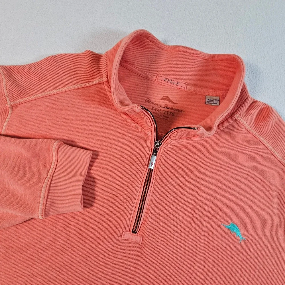 Tommy Bahama Pullover Mens 3XL Coral Orange Quarter Zip Ribbed Cotton TB21966