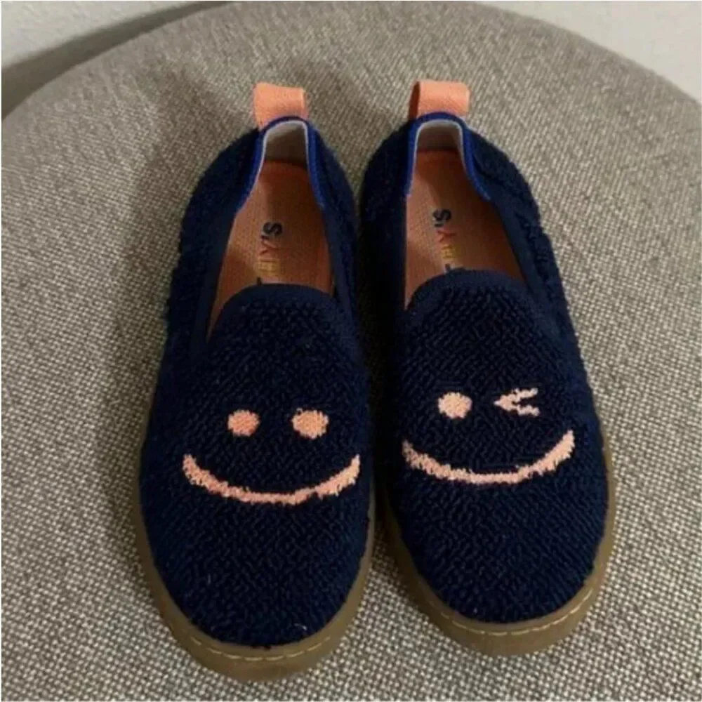 Rothy's The Kids Sneaker Knit Navy Blue with a Smile and a Winking Eye Size 13
