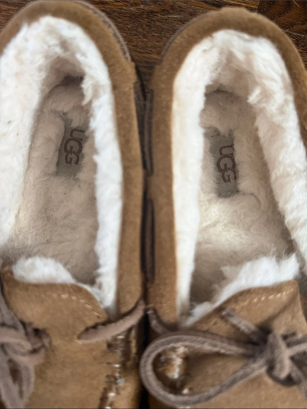 UGG Chestnut Suede Shearling-Lined Moccasin Slippers