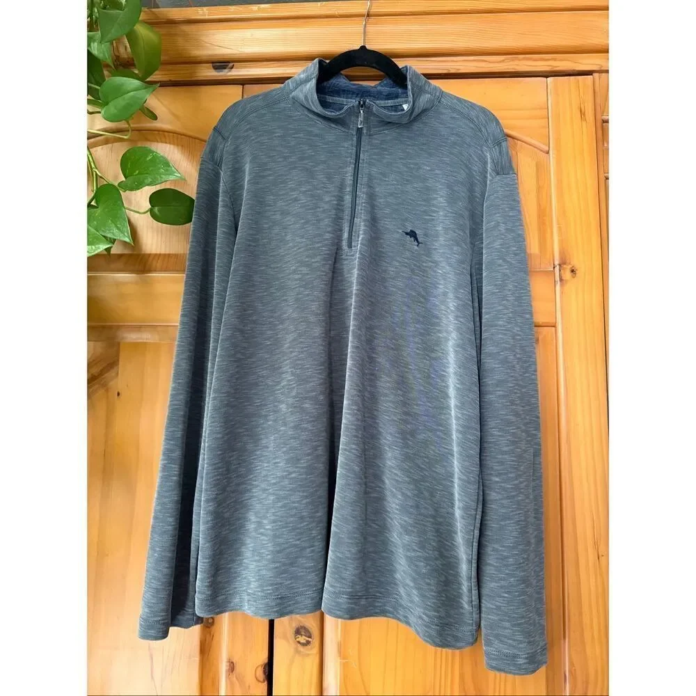 Tommy Bahama Sweater Mens  Logo Quarter Zip Lightweight Pullover SZ XL