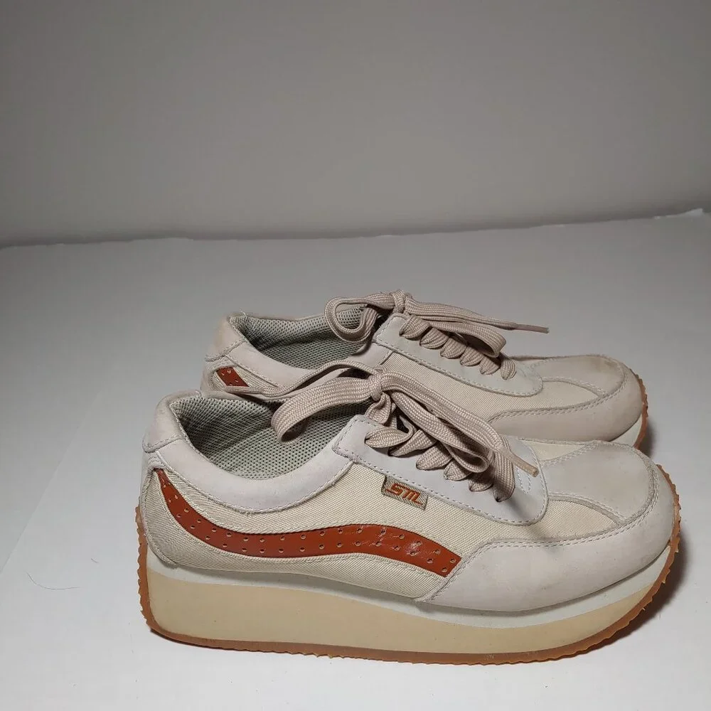 Steve Madden Ralli Platform Sneakers Nubuck Canvas Lace Up Size 7.5 Cream
